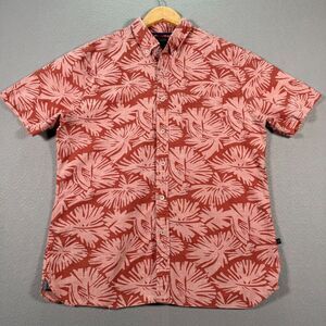 Allen Edmonds Button Up‎ Shirt Mens Large Pink Salmon Floral Hawaiian Beach Surf